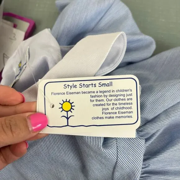 Florence Eiseman Junior Cord Dress with Flowers Blue 4T NWT - Picture 9 of 9